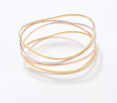 David Markstein Sterling Silver Multi Fine Line Bangle, Tritone, Small  6-3/4"