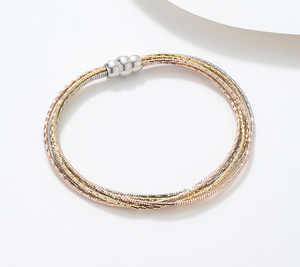 David Markstein Tri Tone Sterling Silver 7 Strand Omega Bracelet, Avg