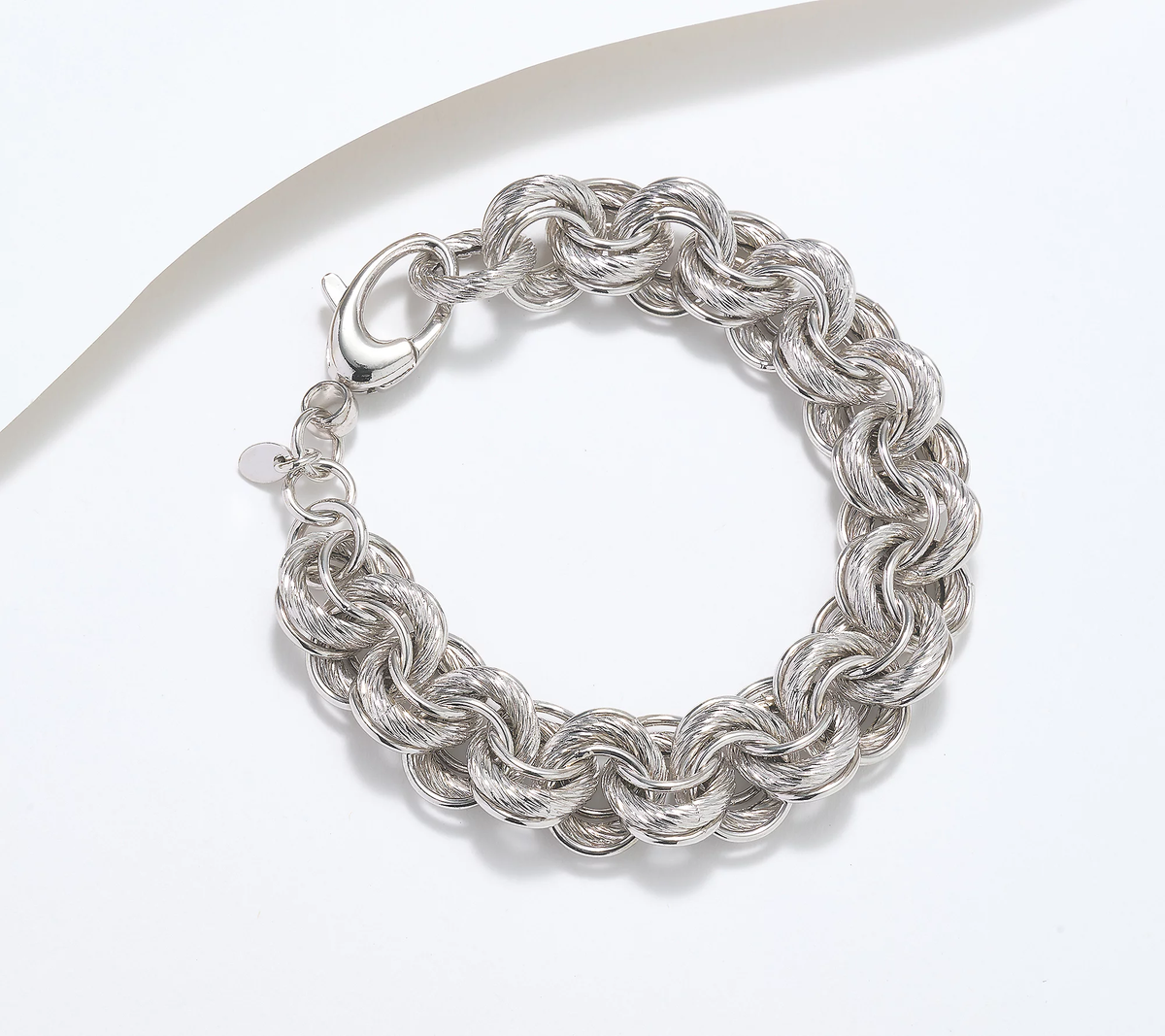 David Markstein Bronze SilverTone Polished & Ribbed Textured Rolo Bracelet Avg