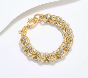 David Markstein Bronze Polished & Ribbed Textured Rolo Bracelet, Twotone, Small