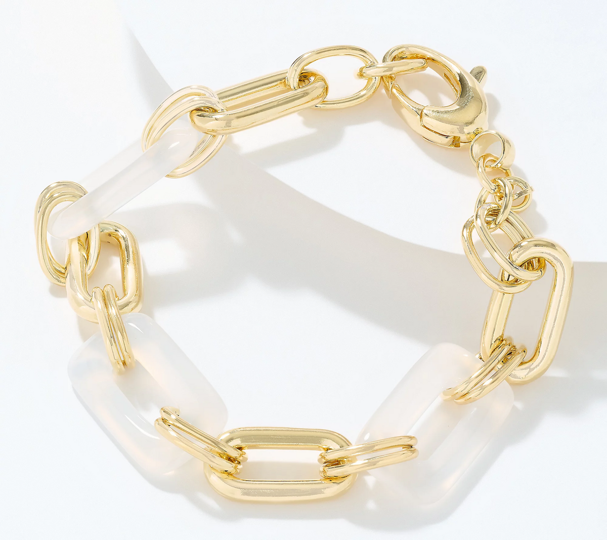 David Markstein Bronze Gold tone Elongated Oval White Agate Gemstone Bracelet Avg