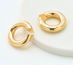 David Markstein Gold Tone Bronze 7.5mm Polished 1-1/2" Hoop Earrings