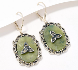 Connemara Marble Sterling Silver Trinity Knot Earrings with Marcasite Accents