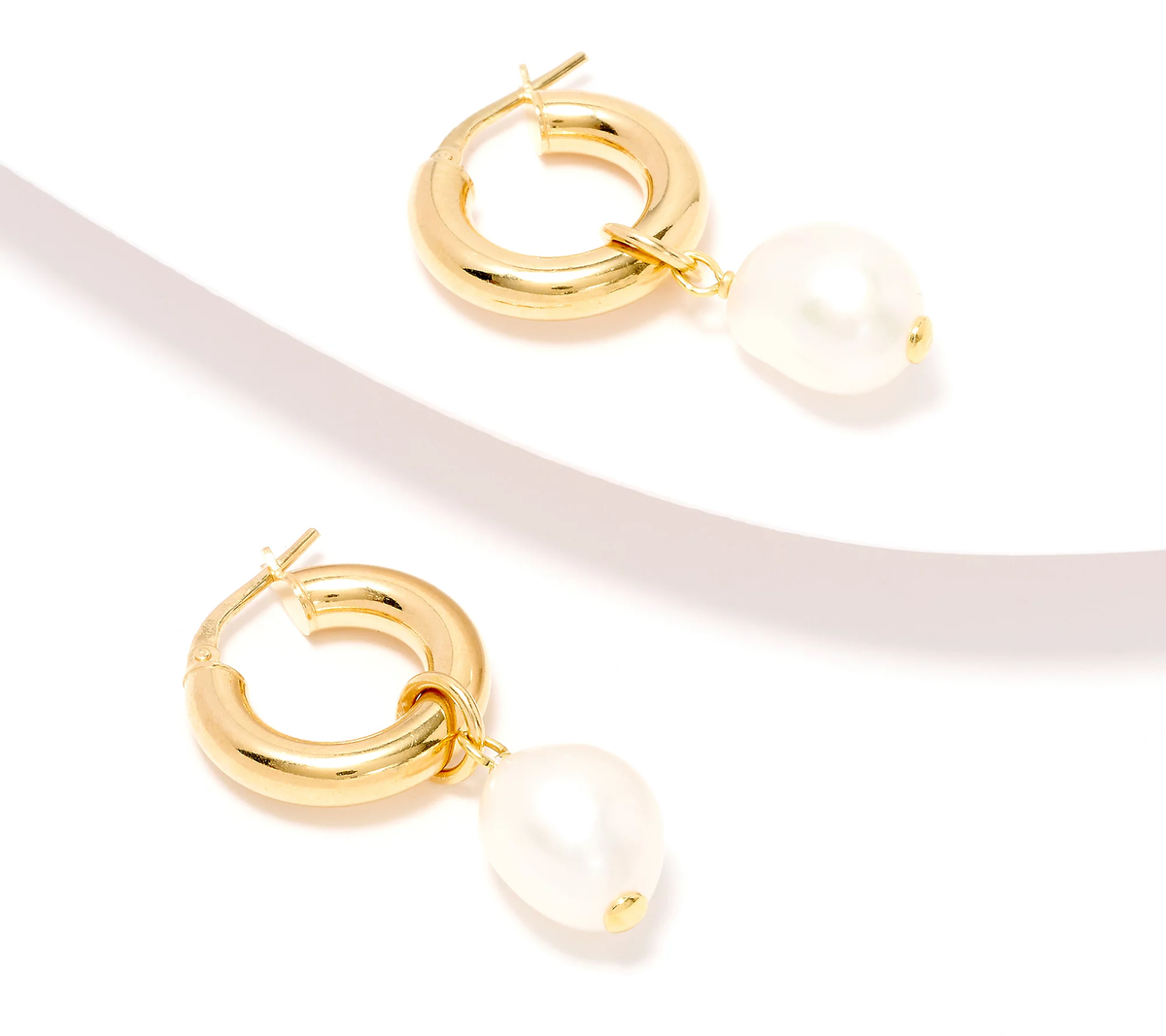 Honora Gold Clad Sterling Silver Hoop Earrings with White Cultured Freshwater Pearl Charm