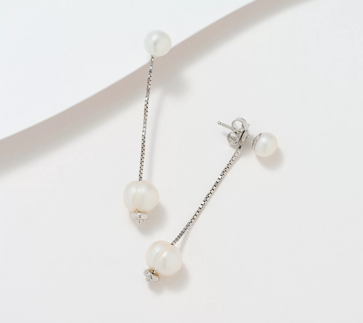 Honora Sterling Silver Cultured Pearl Drop Box Chain Earrings
