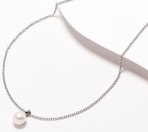 Honora Oval Rolo Link Cultured Button White Pearl Solitaire Stainless Steel Necklace