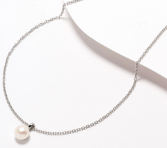 Honora Oval Rolo Link Cultured Button White Pearl Solitaire Stainless Steel Necklace