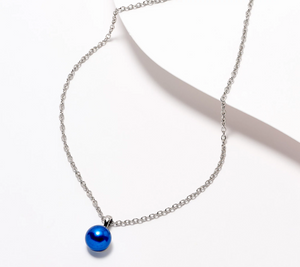 Honora Oval Rolo Link Cultured Button Pearl Solitaire Necklace, Stainless steel, Indigo
