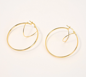 Italian Silver x David Markstein Round Shape 1-1/2" GOld Clad Sterling Silver Double Hoops