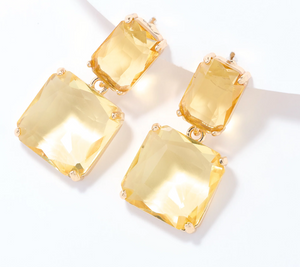 Susan Graver Faceted Yellow Double Stone Drop Earrings