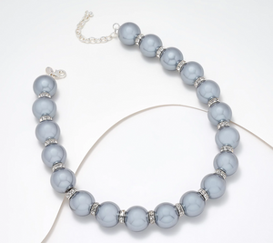 Joan Rivers Red Carpet Faux Grey Pearl Silvertone Necklace with Pave Spacers