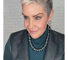 Joan Rivers Red Carpet Faux GryBlu Pearl Silvertone Necklace with Pave Spacers