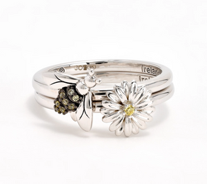 Fado Sterling Silver Set of 2 Irish Garden Stackable Rings Size 6