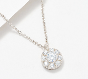 Diamonique Classics  Sterling Silver Pendant with Chain 18"