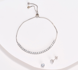 Diamonique  Sterling SilverTennis Bracelet and Earrings with Gift Box