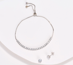 Diamonique  Sterling SilverTennis Bracelet and Earrings with Gift Box