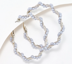 Joan Rivers Silver Tone Wrapped Pearl Hoop Earrings
