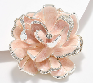 Joan Rivers Silver Tone Blooming Gardenia Pink Flower Pin