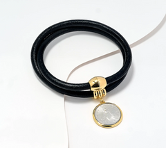 David Markstein Sterling Silver Coin & Leather 18K Gold-Clad Bracelet/Necklace – Large