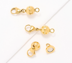 Steel by Design Set of 3 Stainless Steel Gold Tone Round Magnetic Bead Jewelry Clasps