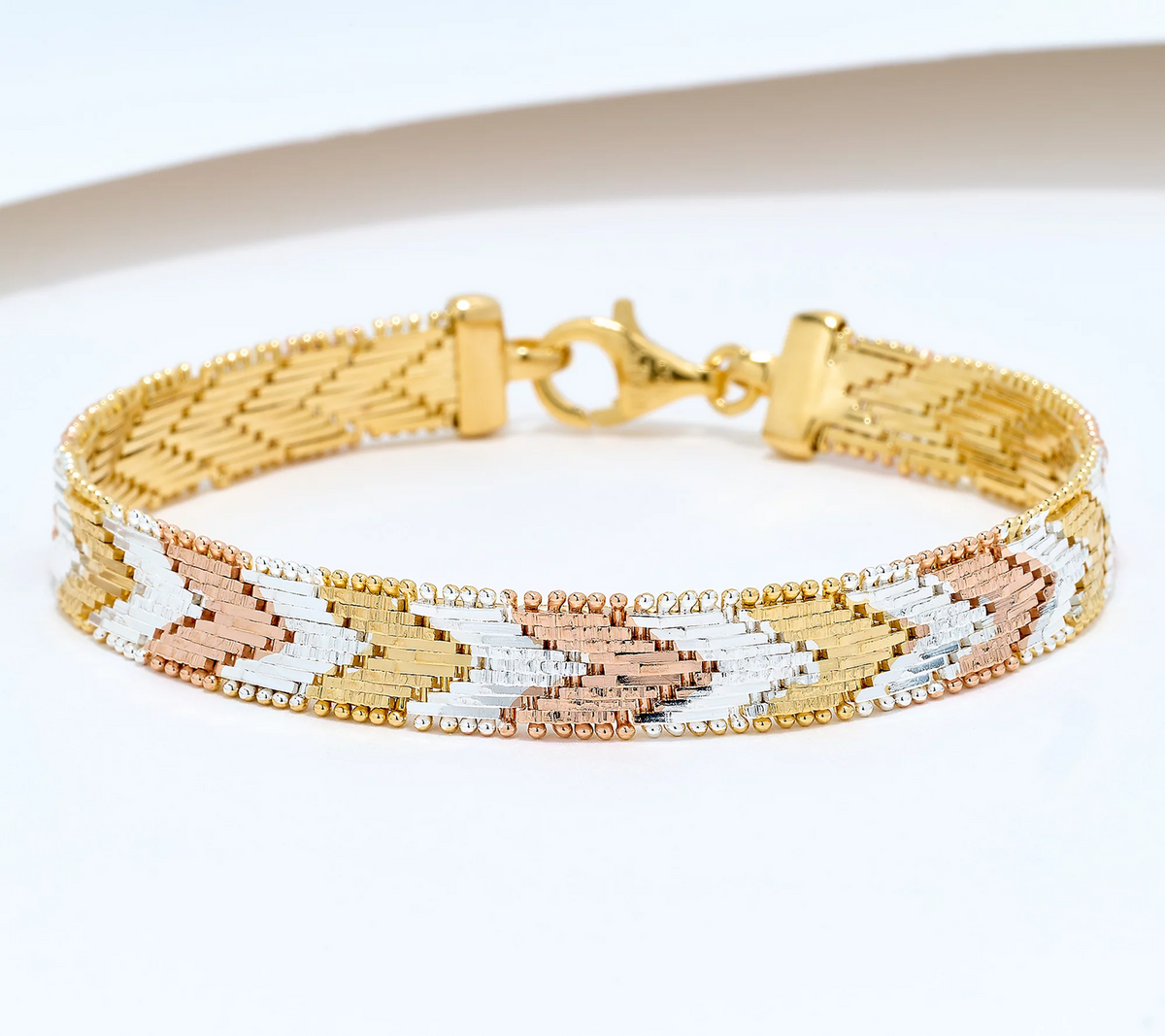 UltraFine 950 Silver Tri Tone Silver/Gold/Rose Riccio Bracelet Large