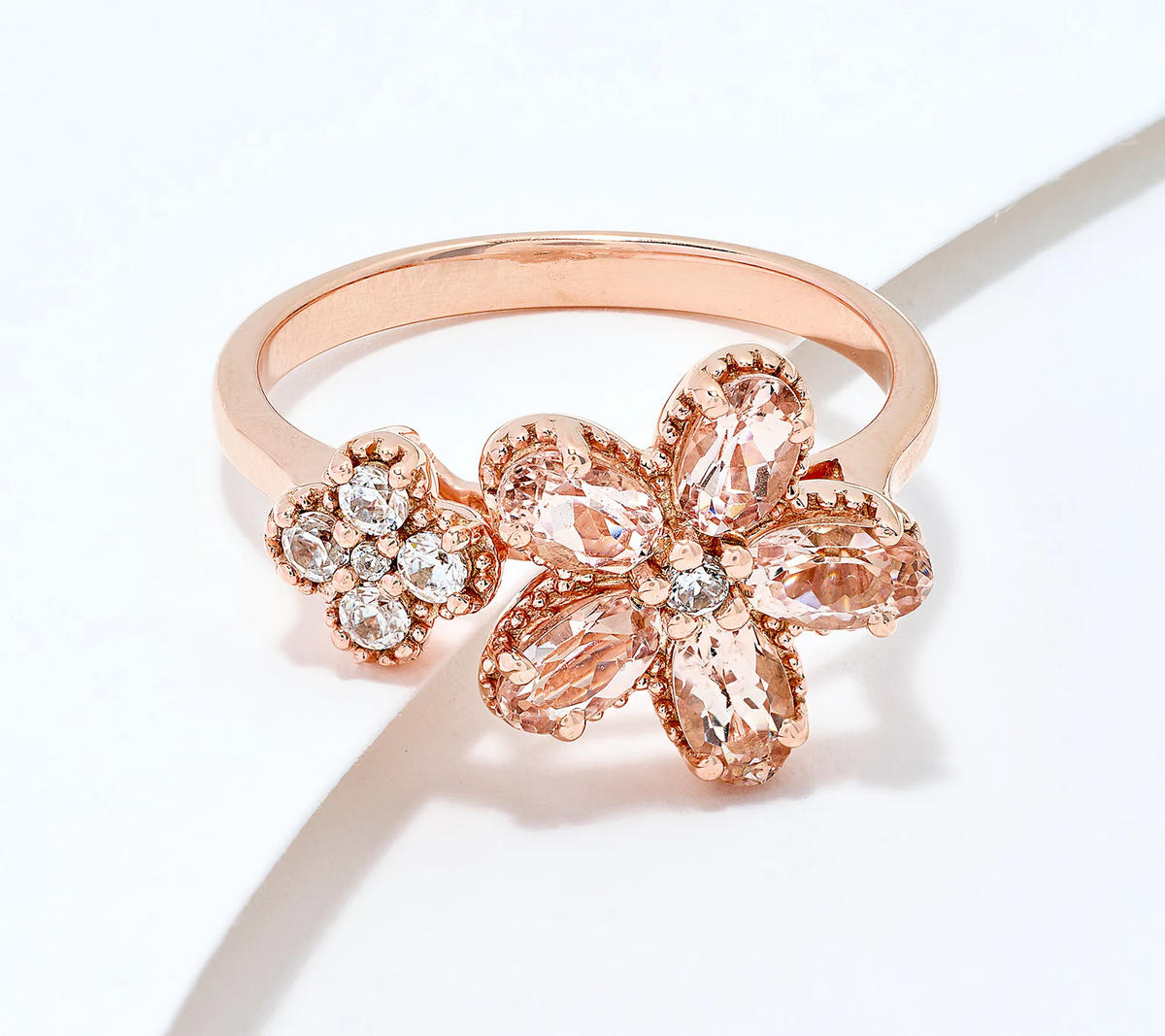 Affinity Morganite Flower Rose Tone Sterling Silver Ring Size 7