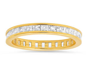 Diamonique Gold Clad SS Princess Cut Eternity Ring Size 8