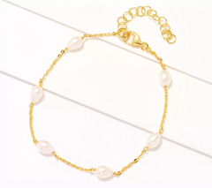Honora Sterling Silver Oval Cultured White Color Pearl & Forzatina Chain Anklet