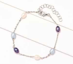 Honora Oval Cultured Multi Color Pearl & Forzatina SS Chain Anklet
