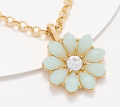 Joan Rivers Gold Tone Flower Blue Button Pendant on 20" Chain