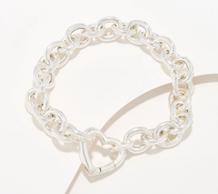 UltraFine 950 Silver Heart Closure Rolo Chain Bracelet Small
