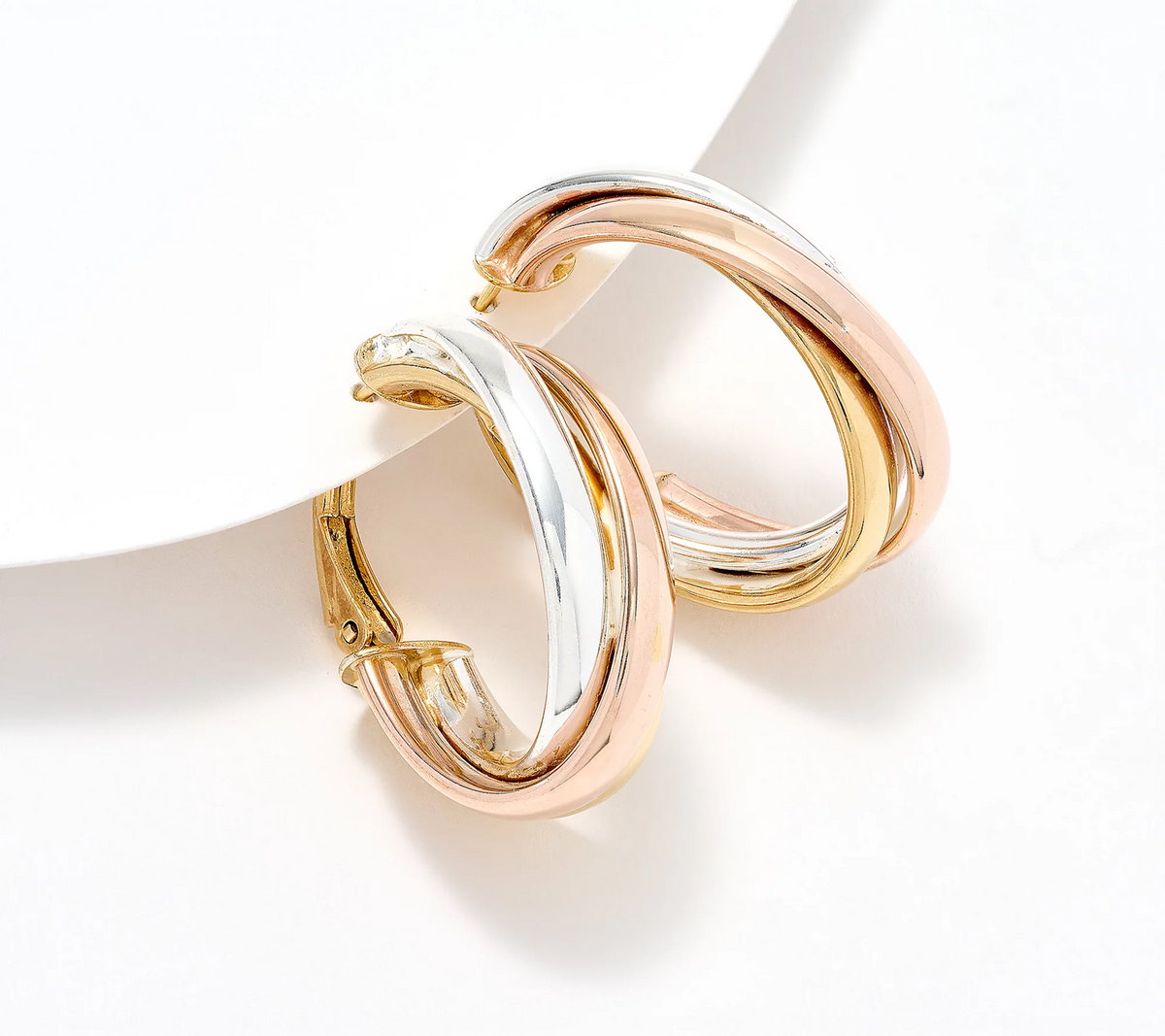 UltraFine 950 Silver Tri Tone Omega Back Wrapped 1 1/8" Hoops