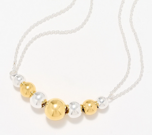 UltraFine 950 Silver Two Tone Adjustable Bead 18"-32" Necklace