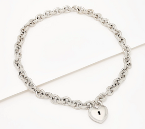 David Markstein White Bronze Removable Heart Lock 18" Necklace