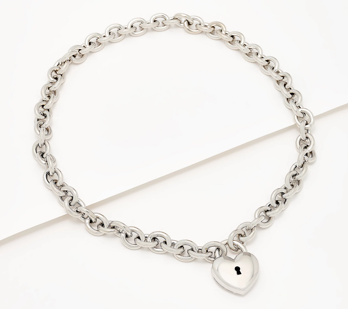 David Markstein White Bronze Removable Heart Lock 18" Necklace