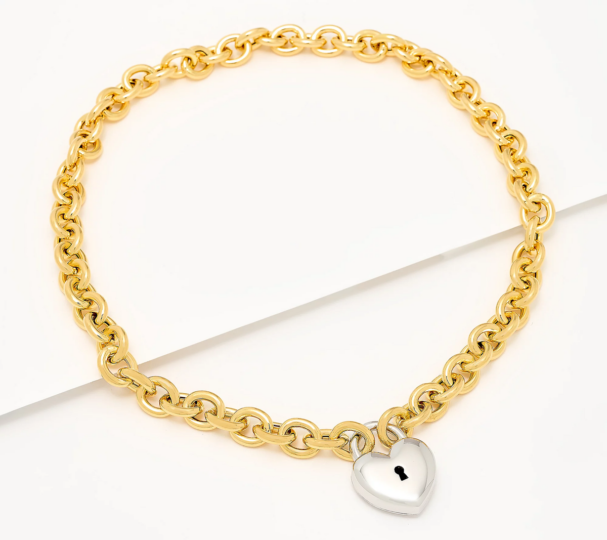 David Markstein Two Tone Bronze Removable Heart Lock 18" Necklace