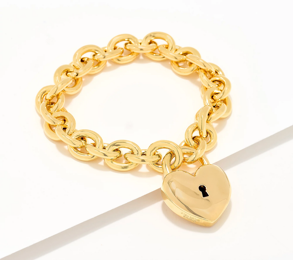 David Markstein Bronze Gold Tone Removable Heart Lock Rolo Bracelet Avg