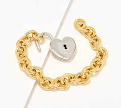 David Markstein Bronze Two Tone Removable Heart Lock Rolo Bracelet Large