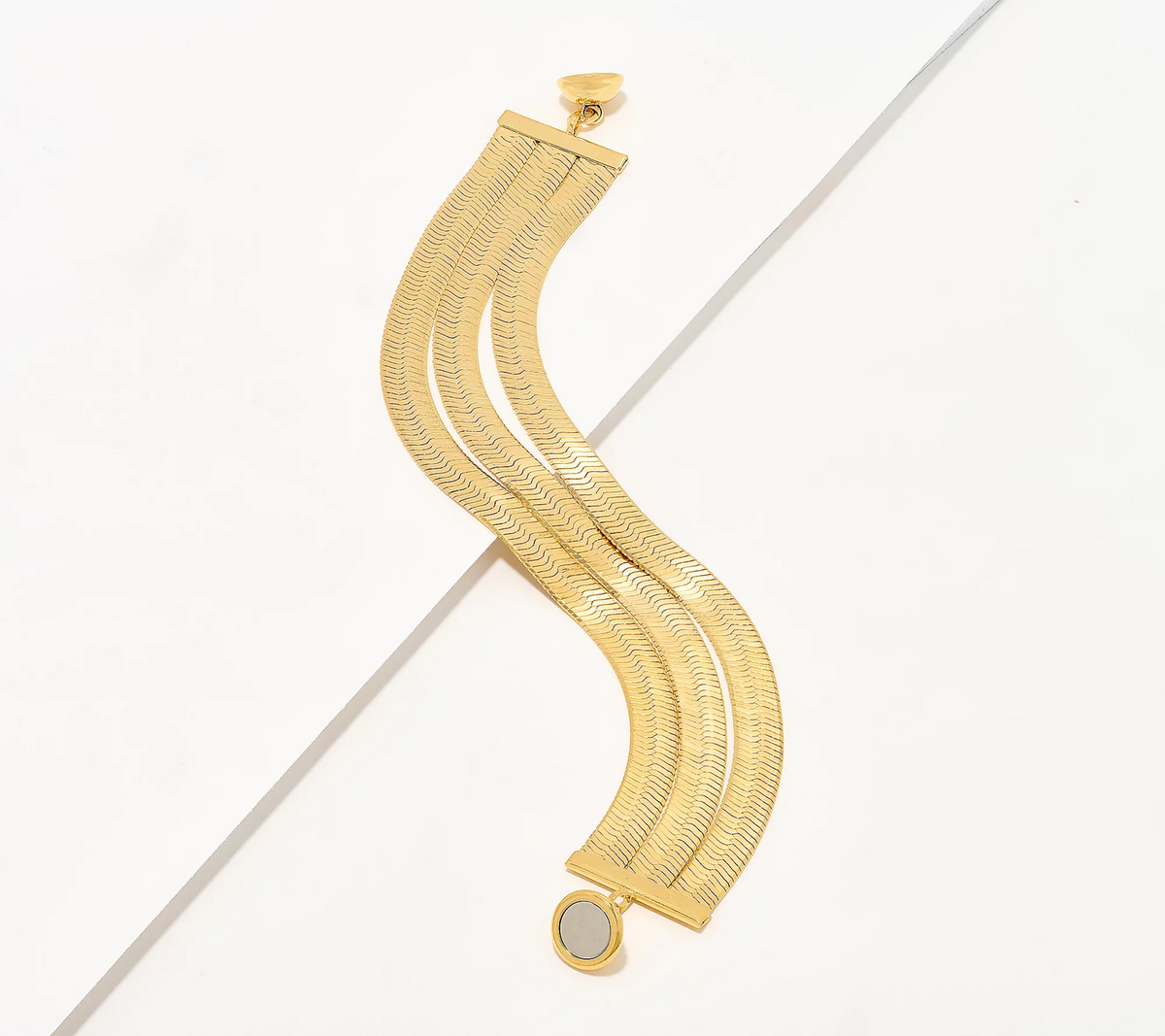 David Markstein Gold Tone Bronze 3-Row Flexible Herringbone Bracelet Avg