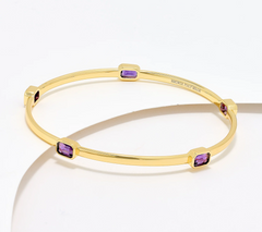 David Markstein Bronze Emerald Cut Amethyst 18K Gold Plated Bangle Avg