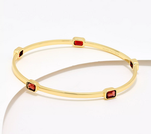 David Markstein Bronze Emerald Cut Garnet 18K Gold Plated Bangle Small