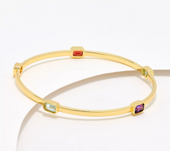 David Markstein Bronze Multi Color Emerald Cut Gemstones 18K Gold Plated Bangle Avg