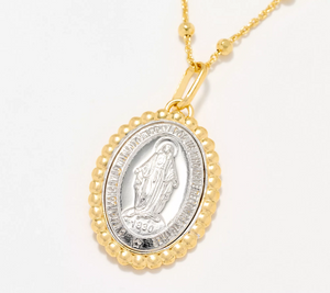 David Markstein Two Tone Sterling Silver Miraculous Medal Medallion 18" Necklace