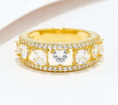 Diamonique Gold Clad Sterling Silver Fancy Cut Band Ring, Size 10