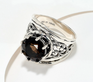 Or Paz Sterling Silver Smokey Quartz Ring Size 7