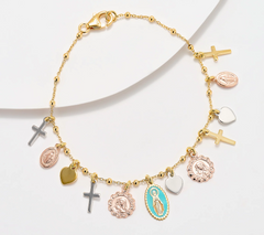 David Markstein Sterling Silver Heart & Cross Charm Bracelet Avg