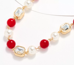 Susan Graver Simulated Carnelian Pearl and Glass Bead Extended Length Necklace