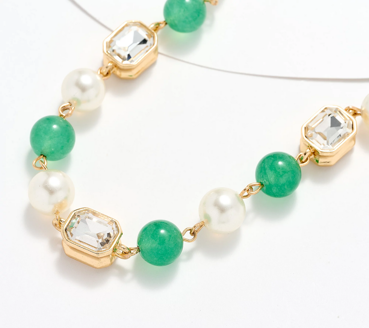 Susan Graver Simulated Jade Pearl and Glass Bead Extended Length Necklace