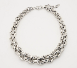 Susan Graver Silver Tone Bold Graduated Hoop Chain Necklace