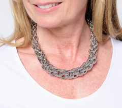Susan Graver Silver Tone Bold Graduated Hoop Chain Necklace